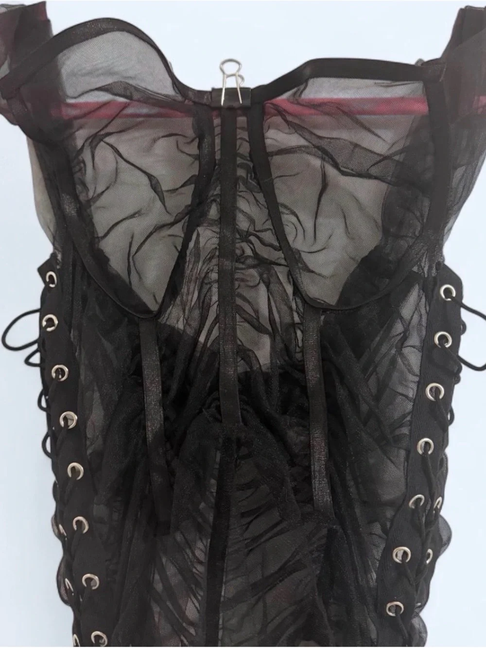 Dress Sheer Black Lace-Up Maxi Dress corset mesh Halloween lingerie sexy large